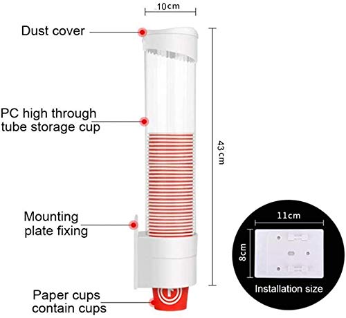 Becherspender Groß Zugtyp Paste oder Schraubplatte montierbar Passend für 7oz bis 12oz Cone oder Flat Bottom Tasse 17 Rohr Montage Wasserspender Kühler oder Wand attraktiv im Home Office (Weiß, groß)