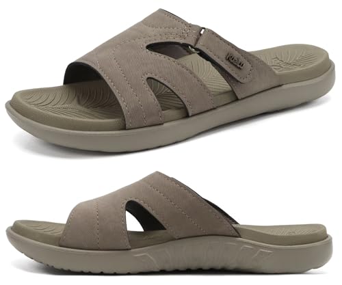 KuaiLu Womens Fashion Orthotic Slides Ladies Athletic Yoga Mat Memory Foam Walking Sandals Thick Cushion Recovery Summer Beach Slippers Comfortable Plantar Fasciitis Arch Support Taupe Size 8