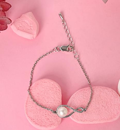 Image of Clara 925 Sterling Silver Real Pearl Pendant Earrings Chain Bracelet Ring | Platinum Plated, Swiss Zirconia | Gift for Women & Girls