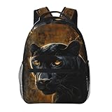 TRYYN Mochila casual com retrato de Pantera Negra, mochila leve para laptop, mochila de rosto de animal marcante, para mulheres, homens, adolescentes, estudantes, mochila de poliéster legal, presentes