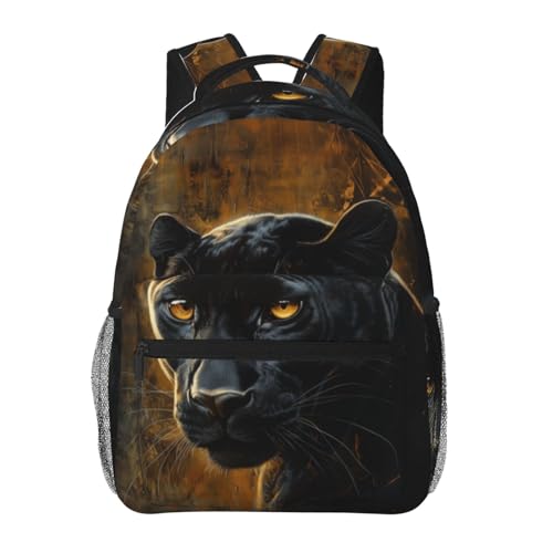 TRYYN Mochila casual com retrato de Pantera Negra, mochila leve para laptop, mochila de rosto de animal marcante, para mulheres, homens, adolescentes, estudantes, mochila de poliéster legal, presentes