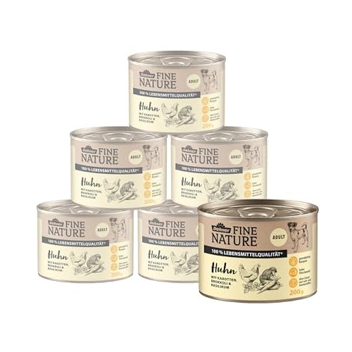 Dehner Fine Nature Hundefutter Adult, Lebensmittelqualität, Huhn, 6 x 200 g (1,2 kg)