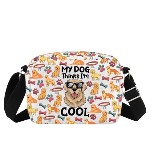 Golden Retriever Crossbody Bag Golden Retriever Gifts for Dog Lover My Dog Thinks I'm Cool Adjustable Strap Crossbody Bag