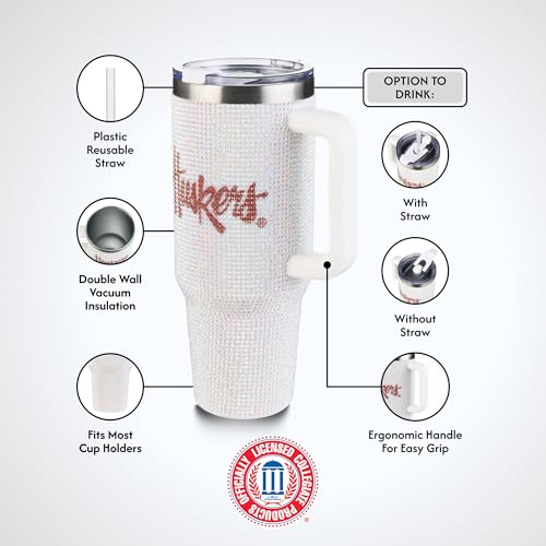 Image of The Memory Company Officially Licensed 40oz White Bling Game Day Tumbler, University of Nebraska, Lincoln