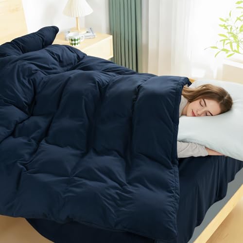 Image of NEXHOME PRO Twin Duvet Cover,Navy 2 Pieces Duvet Cover Set, Soft and Lightweight 100% Washed Microfiber Comforter Cover Set for All Season(Navy Twin, 66 x 90)-No Comforter