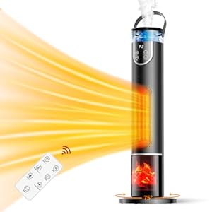 Space Heaters for Indoor Use, Electric Heater with Flame Humidifier Timer 75°Oscillating, 3 Modes 1500W Space Heater with Remote Control Tip-over and Overheat Protection for Bedroom Office Room Use