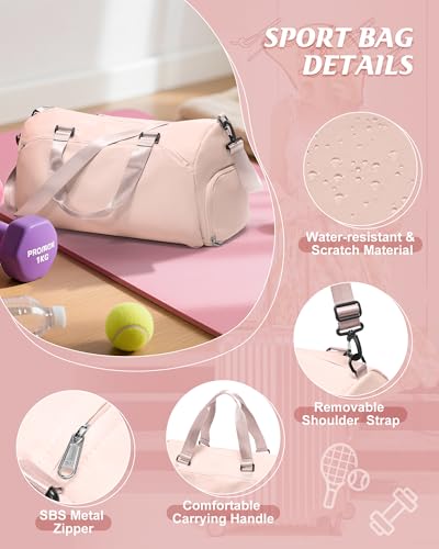 Image of Gym Bag for Women with Shoe Compartment Lightweight Travel Duffle Bags Carry on Bag Overnight Weekender Duffel Bag with Wet Pocket Personal Item Travel Bag Tote Bag Workout Dance Bag Pink