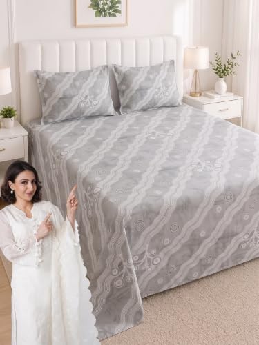 Image of Mafatlal 186 TC Metro Cotton King Size Bedsheet | 108 x 108 Inch|Soft, Breathable & Lightweight | Includes 2 Pillow Covers| Iron Grey 2