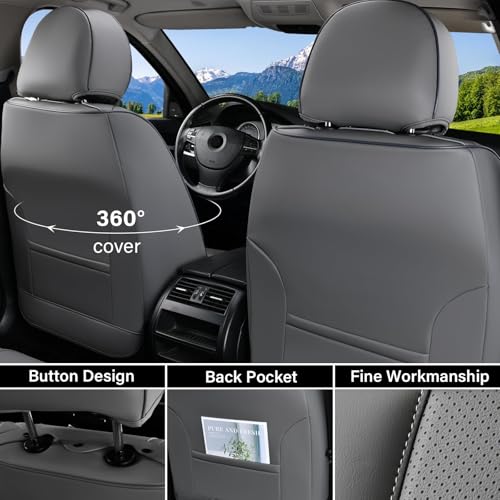Image of Coverado Car Seat Covers Front Seats, Luxury Nappa Leather Waterproof Seat Covers for Cars, Universal Front Seat Covers, Driver Seat Protector Automotive Interior Accessories Fit for Most Cars,(Gray)