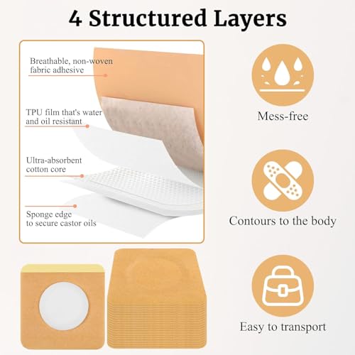 Paw Legend 54 Pcs Disposable Castor Oil Pack Wrap for Belly Button Patch Organic Cotton Self-Adhesive Castor Oil Wrap Highly Absorbent No Washing (Oil Not Included) — view 4