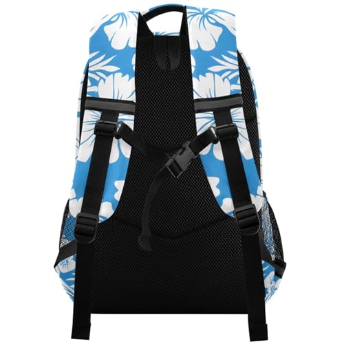 senya Travel Backpack Carry On Bookbags Blue-white Hawaiian Flowers Bagpack with Reflective Strip and Mesh Side Pockets2