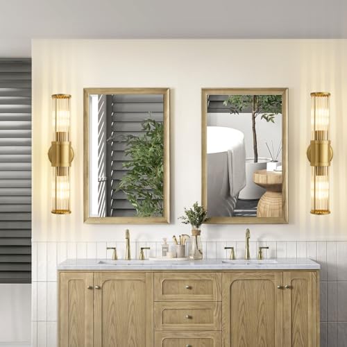 Image of Gold Wall Sconce Bathroom Vanity Light Fixtures for Mirror, Modern Wall Light with Glass Rod Shade for Bathroom, Bedroom, Hallway, Living Room - Bulb Not Included
