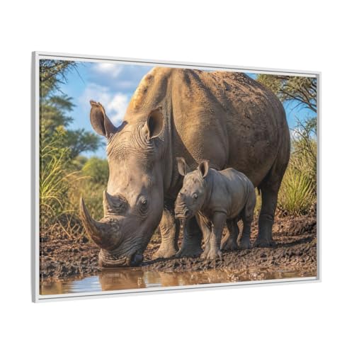Tableau rhinocéros au-dessus du canapé pour grand salon moderne