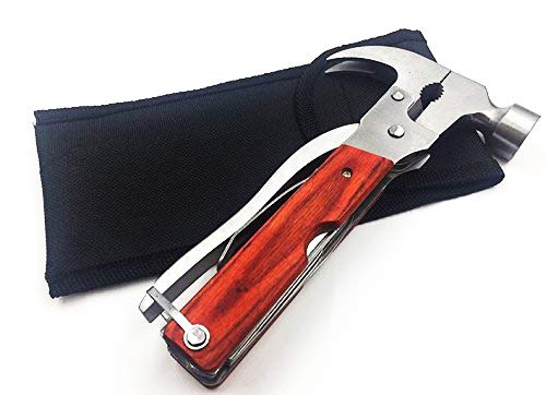 13 in 1 Portable Survival Multitool Pocket Mini Hammer Ergonomic Design Metal Construction Wood Inlay Handle Multifunctional Hammer Tool for Outdoor Survival,Camping, Fishing, Hiking.