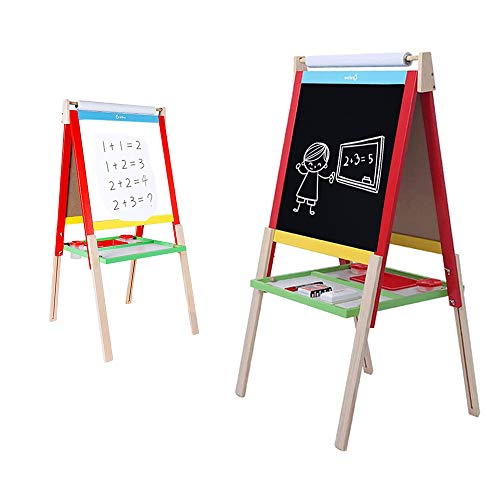 Arkmiido Chevalet Enfants, chevalet Double Tableau et Tableau Blanc avec Support réglable et Rouleau de Papier, Formes magnétiques en Prime, Cadeau pour garçons, Plus de 3 Ans