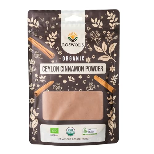 Roswods Australian Certified Organic Ceylon Cinnamon Powder – True Cinnamon from Sri Lanka with Naturally Sweet Aroma, 200g
