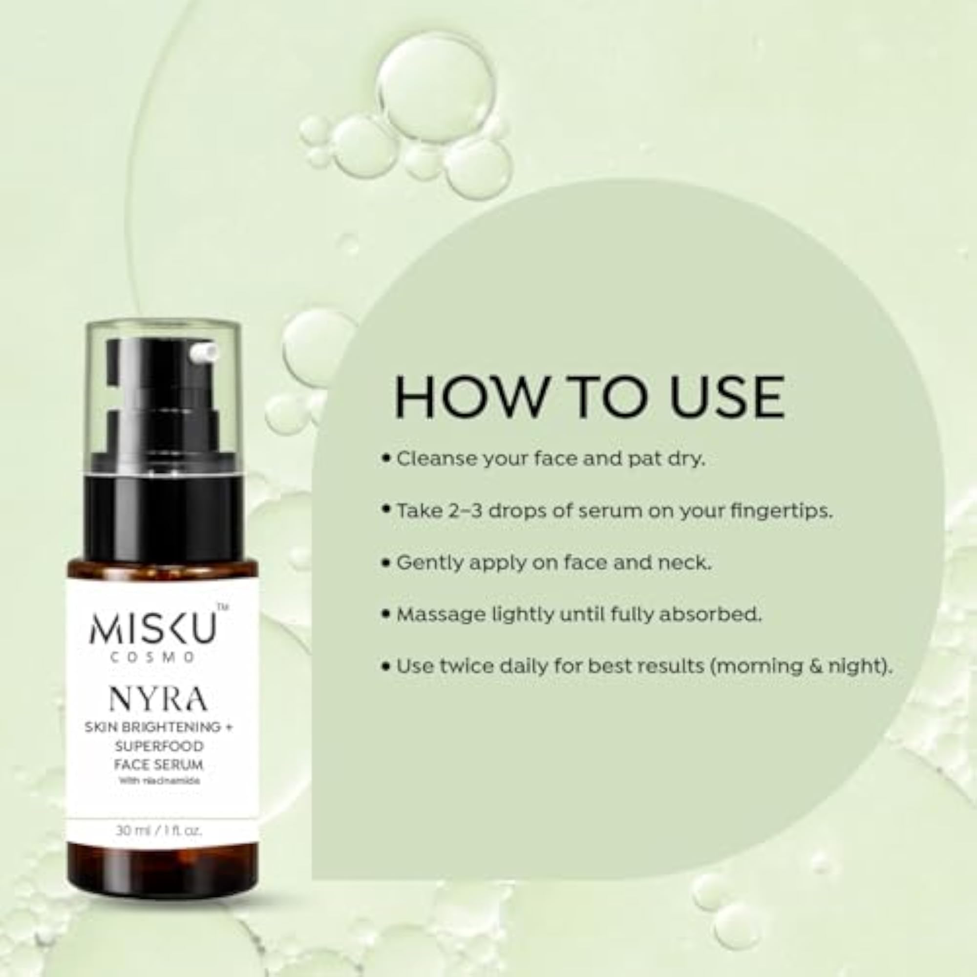 MiskuCosmo NYRA Skin Brightening Face Serum, Superfood Formula