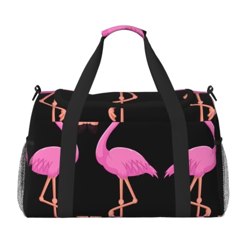 Bolsa de gimnasio grande y plegable con estampado animado de flamencos