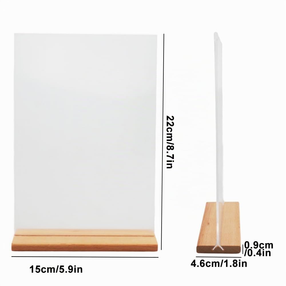 6 pezzi Espositore da Tavolo in Acrilico con Base in Legno Porta Listino A5 Supporto in Acrilico Trasparente, Verticale, Doppio Lato, per Poster, Volantini, Menù