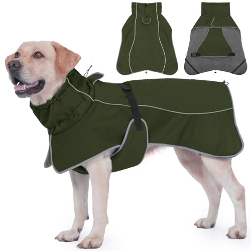 HezzLuv Wasserdicht Hundejacke, Reflektierend Winddicht Hundemantel, Warme Wintermantel mit Weichem Fleecefutter für Kleine bis Große Hunde Haustier Outdoor Camping und Wandern bei Kaltes Wetter
