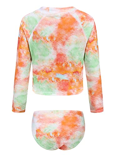 Girls Long Sleeve Rash Guard Swimsuits Set Two Piece Tie Dye Bathing Suit for Kids Hawaiian Swimwear Set 3-16 Years2