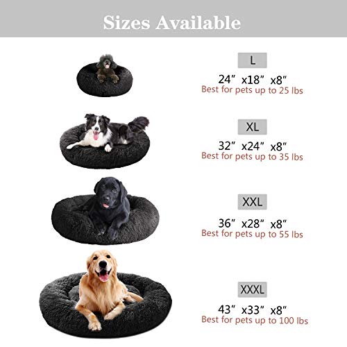 Mfox Calming Dog Bed (L/Xl/Xxl/Xxxl) For Medium And Large Dogs Comfortable Pet Bed Faux Fur Donut Cuddler Up To 25/35/55/100Lbs #TOP1