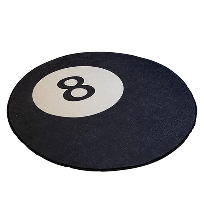 Tapis rond 8 boules de billard noir et blanc en peluche douce lavable 80cm