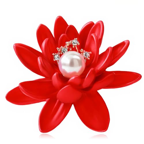 Image of Red Rose Brooch for Women - Elegant Costume Jewelry Pin for Dresses, Hats & Scarves