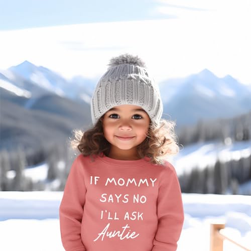 BOUTIKOME Toddler Baby Girl Sweatshirts If Mommy Says No I’ll Ask Auntie Long Sleeve Shirts Pullover Fall Top Winter Clothes(Pink,12-18M)