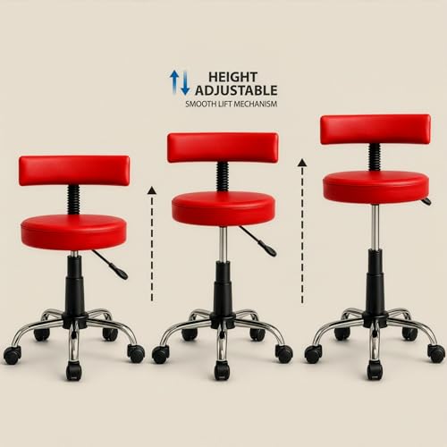 Image of DIYA Seating Chrome Rolling Study Flex Stool (1 Year Warranty) - Red