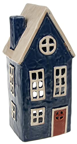 Village Pottery Grande bougie chauffe-plat Motif cottage Bleu marine