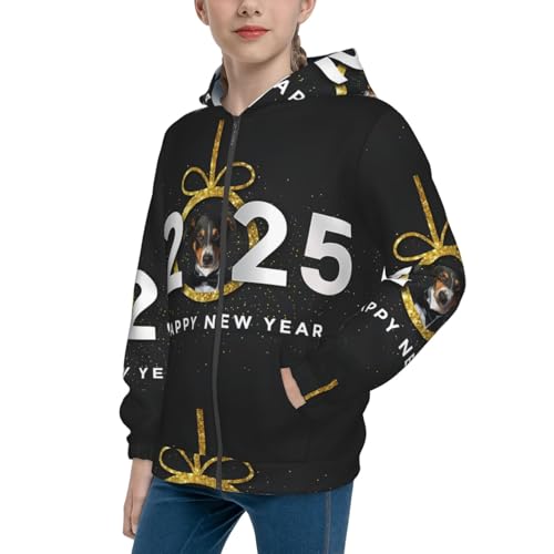 2025 Happy New Year Kids Pullover Hoodies Boys Zip Up Sweatshirts Girls Athletic Clothes with Pocket