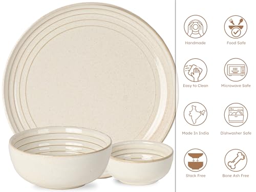 Image of Bodhi House Handcrafted Chip Resistance Porcelain Dinner Set, 14 Pieces Dish Set Serving for 6, Microwave and Dishwasher Safe, Bone-ash Free, Crockery Set for Dining and Gifting, Spanish White