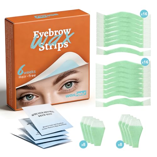 Waxfans 48PCS Eyebrow Wax Strips & Face Wax Strips for Hair Removal Facial Wax Strips for Face Eyebrow Upper Lip Chin | 48ct Eye Brow Waxing Strip Kit for Women with 4 Post-wax Oil Wipes(Orange