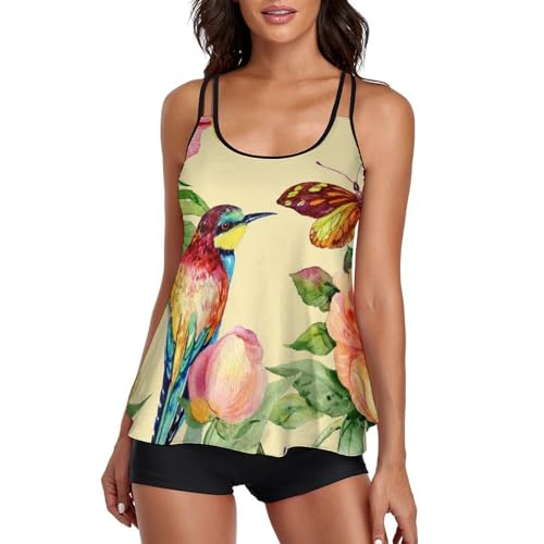 Maillot de bain tankini femme avec short de garçon imprimé oiseau robe de plage