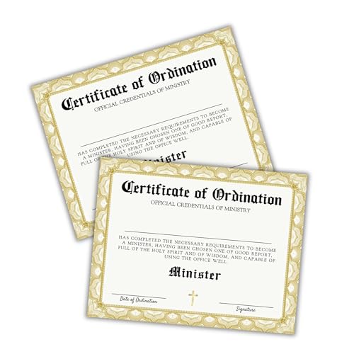 Certificat d'ordination de diacre chrétien catholique à encadrer pour l'église