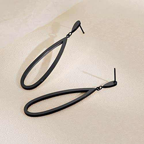 Black Gold Geometric Drop Dangle Earrings for Women Waterdrop Oval Circle Link Stainless Steel Dangle Earrings Trendy Jewelry Gifts for Women4