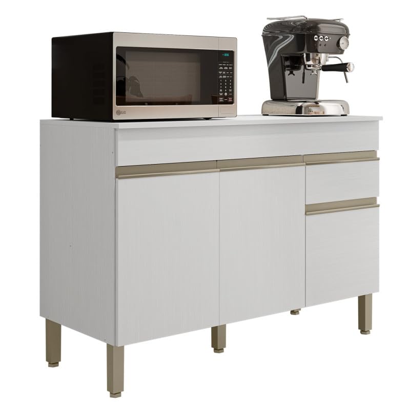 ACTUAL DIFFUSION Buffet Bas 3 Portes 1 Tiroir Blanc 5 Niches L 120 H 86 P 53.3 cm Modèle Line pour...
