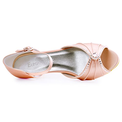 ELEGANTPARK HP1623 Women's Sandals Peep Toe Mid Heel Pumps Pleated Crystal Satin Wedding Dress Shoes - Image 4