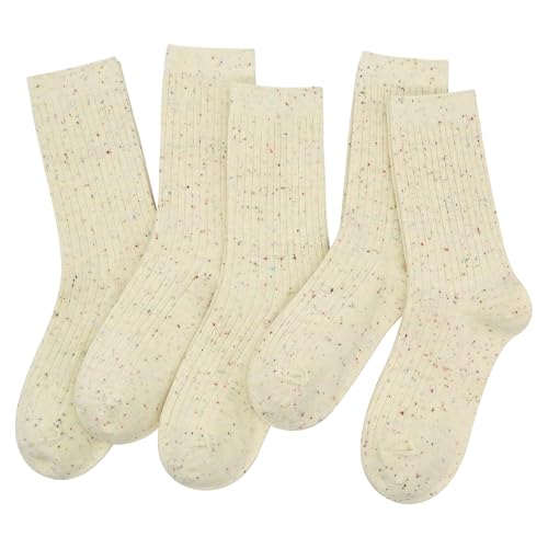 SERISIMPLE Women Cotton Crew Socks Rib Retro Casual Thin Cute Knit Comfy Breathable Dress Socks for Ladies 5 Pairs - Main Image
