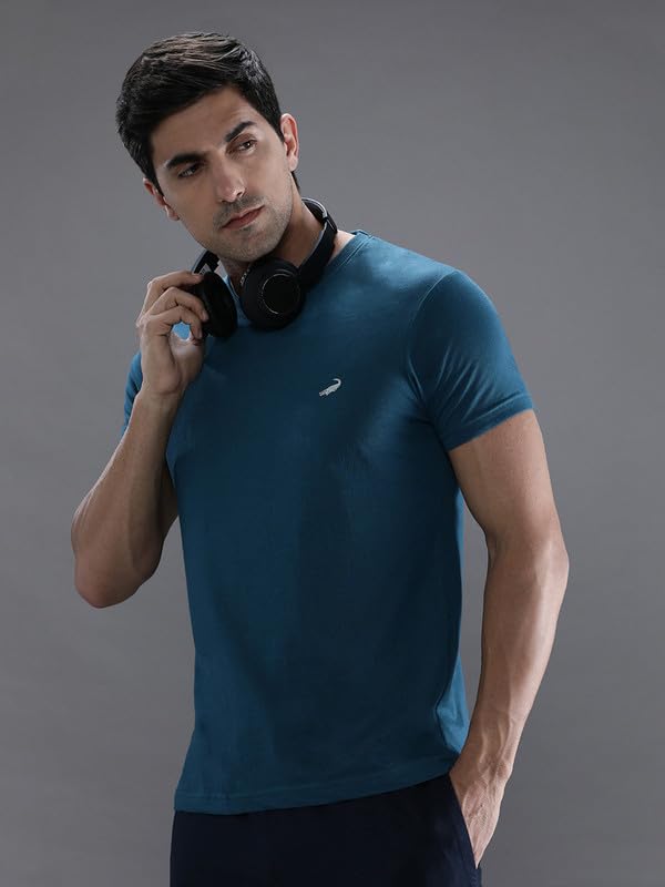 Image of CROCODILE Men Solid Sport Fit T Shirt | Round Neck | Short Sleeve | Regular Length | Basic Casual Pull On Topwear Grey Melange