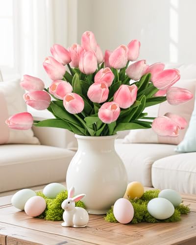 MACTING-30PCS-Artificial-Tulip-Flowers-137-Real-Touch-Fake-PU-Tulips-Bouquet-Faux-Spring-Flowers-for-Floral-Arrangements-Table-Centerpiece-Kitchen-Home-Mothers-Day-Easter-Decorations-Peach-Pink MACTING 30PCS Artificial Tulip Flowers 137 Real Touch Fake PU Tulips Bouquet Faux Spring Flowers for Floral Arrangements Table Centerpiece Kitchen Home Mothers Day Easter Decorations Peach Pink