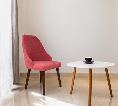 Image of DaneWood Wooden Upholstered Dining Chair | Single Accent Chair for Living /Drawing Room, Bedroom & Office | Upholstery Barrel Arm Chairs with Velvet Fabric, Sheesham Wood Legs, Rose Dust, Height 37.5 inch