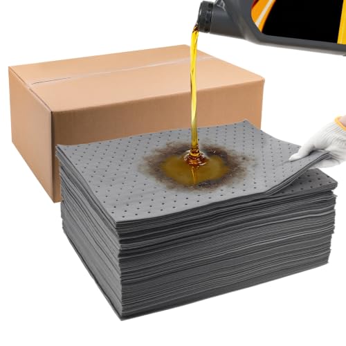 Image of Heavy Duty Oil Absorbent Pads 13.5 inch x 17.5 inch 100 Pcs | Automotive Absorbent Pad Absorbs Up to 10 oz per Oil Spill Pads Universal Leak Drip Garage Floor Oil Water Coolant Workshop