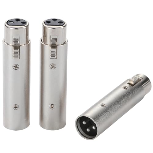 Greluma 3 Piezas Cambiador de género XLR, adaptador de conector XLR hembra a macho de 3 pines, convertidor de extensión de cable de micrófono compatible con mezclador, altavoz y amplificador
