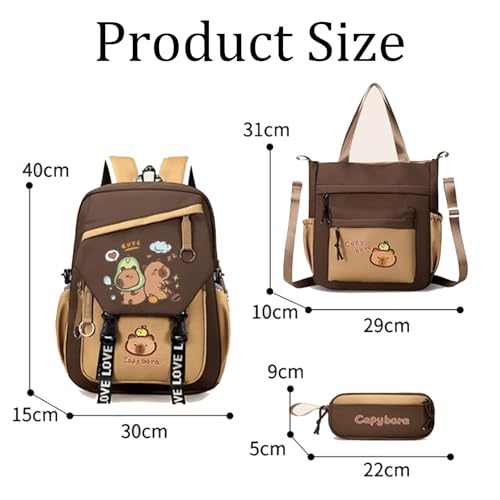Capybara Backpack Set, Capybara Backpack for Girls, Funny Cartoon Backpacks with Lunch Bag and Pencil Case (Black)2