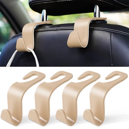 Image of LivTee Car Seat Headrest Hook, Auto Seat Hook Hangers Storage Organizer Interior Accessories for Purse Coats Umbrellas Grocery Bags Handbag, 4-Pack