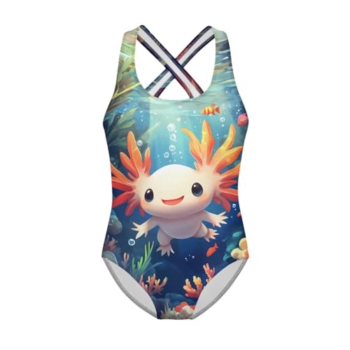 Image of Girls One Piece Swimsuits Axolotl Cross Back Swimwear Beach Summer Quick Dry Beach Bathing Suit