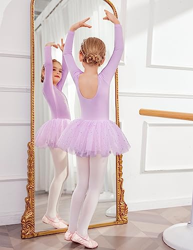 Zaclotre Kid Girls Long Sleeve Leotards Ballet Dance Sparkly Tutu Dress Ballerina Outfits4