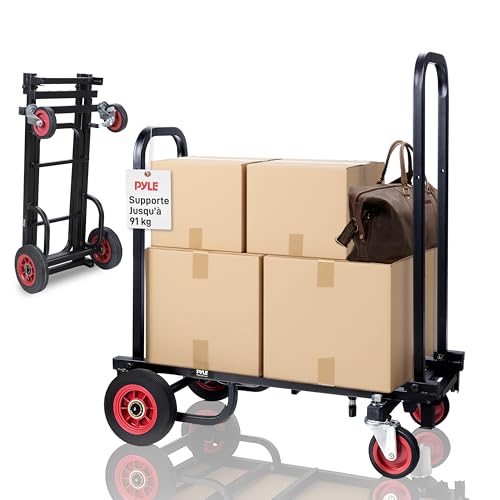Pyle Chariot de Transport Pliable avec Roues R-Trac – Diable Plateforme à Main avec Frein, Surface Antidérapante, Charge Max 90 kg – Idéal pour Entrepôt, Livraison, Déménagement